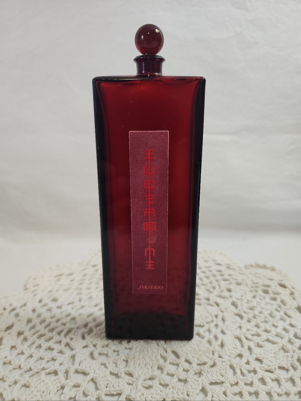 Vtg Shiseido Red Glass Bottle Revitalizing Essence EMPTY BOTTLE 4.25 oz